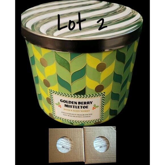 Set of 2 Bath & Body Works "Golden Berry Mistletoe" 3-Wick Candles New In Box - Picture 1 of 5